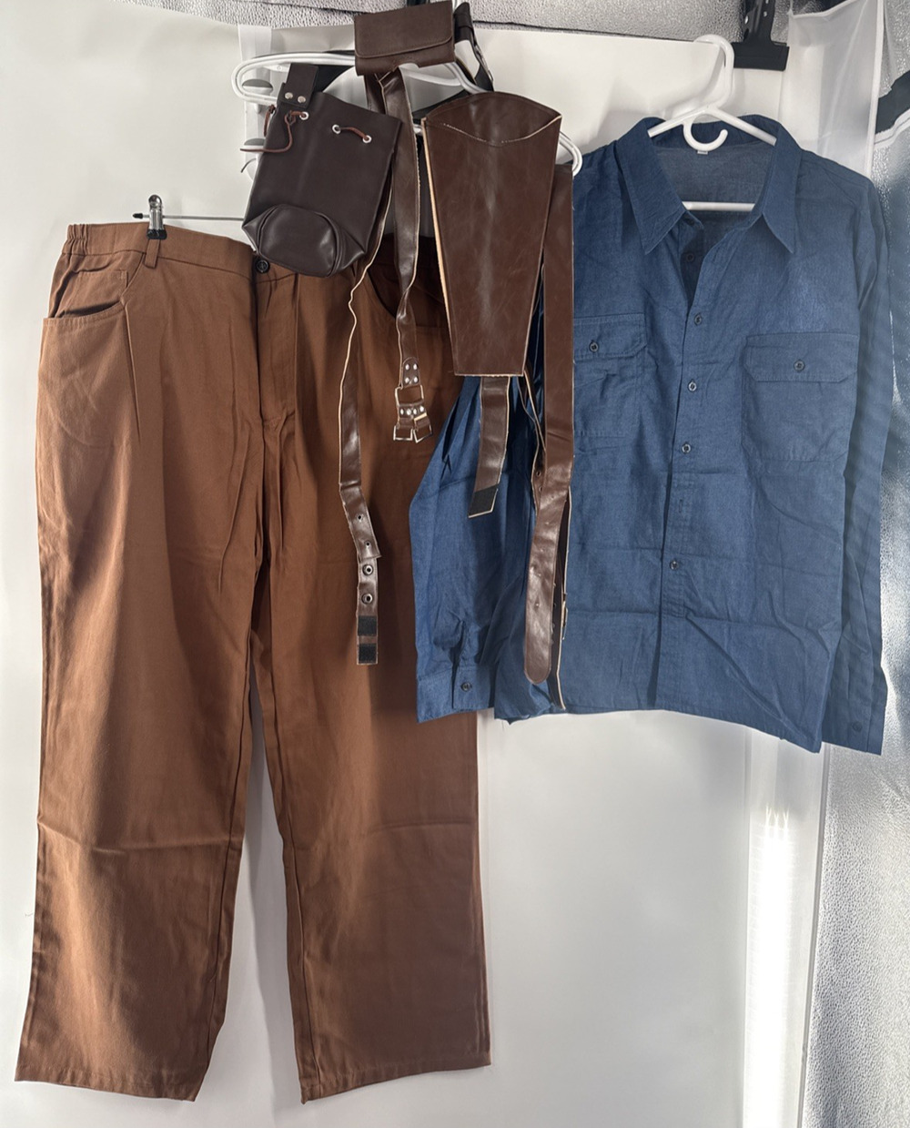 $89 HLENOK Ash Costumes Shirt Pants Belt Sets Men’s PU Leather XXL UNUSED *READ